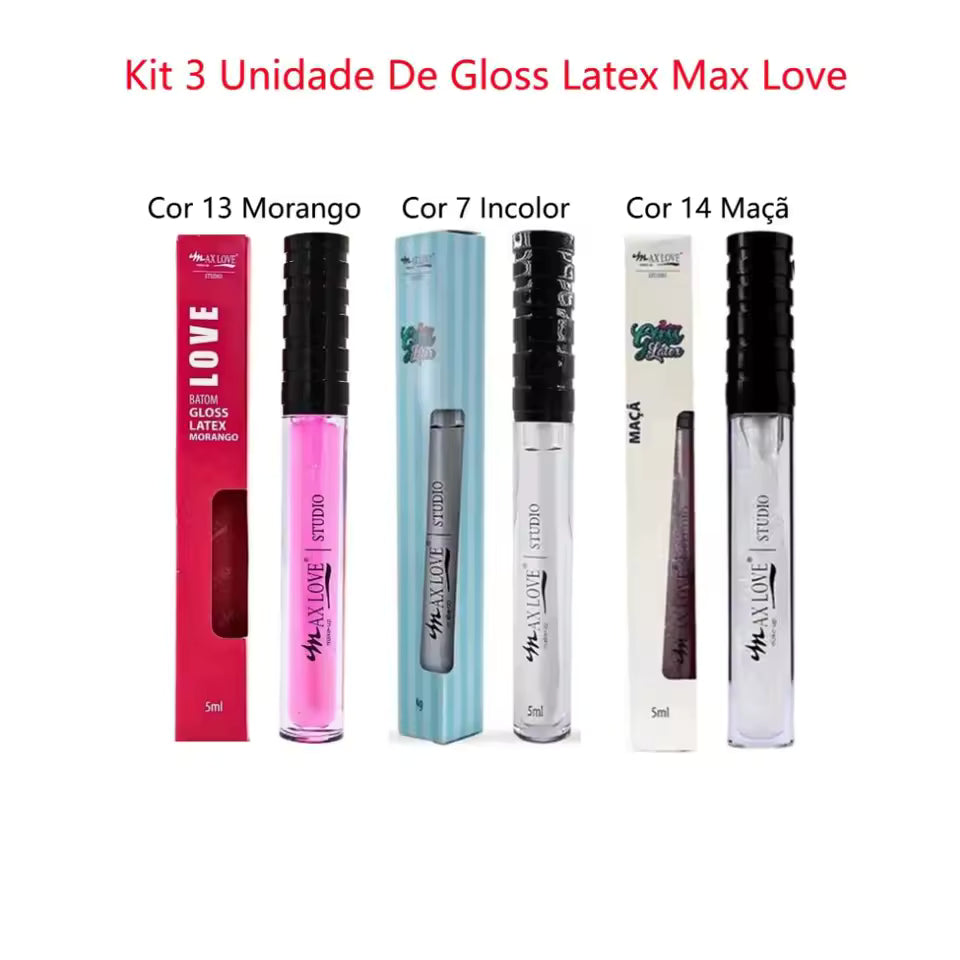 Kit c/ 3 Batom Gloss Latex Max Love